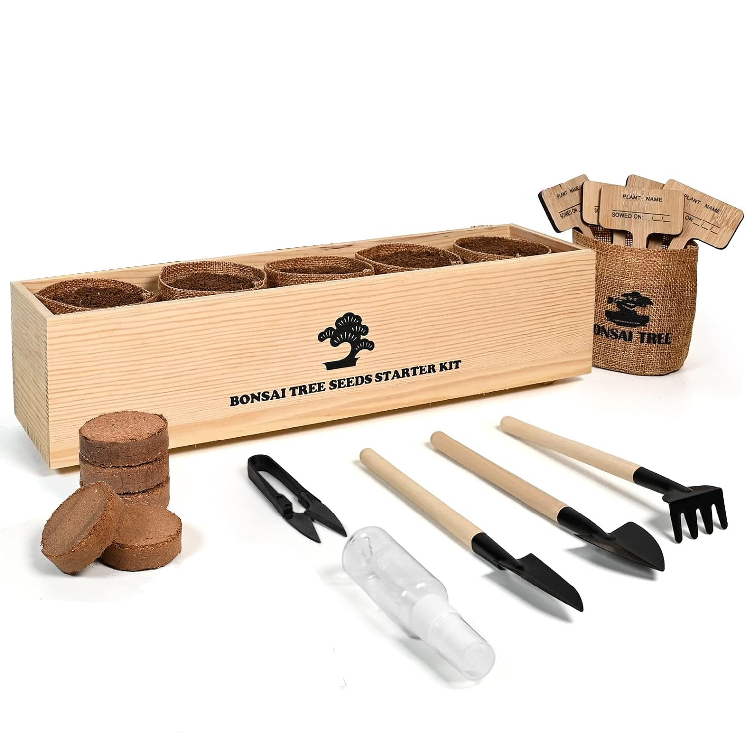 Wholesale Complete Plant Bonsai Tree Tools Kit with Wooden Box Gardening Plant DIY Gift for Kids Adults