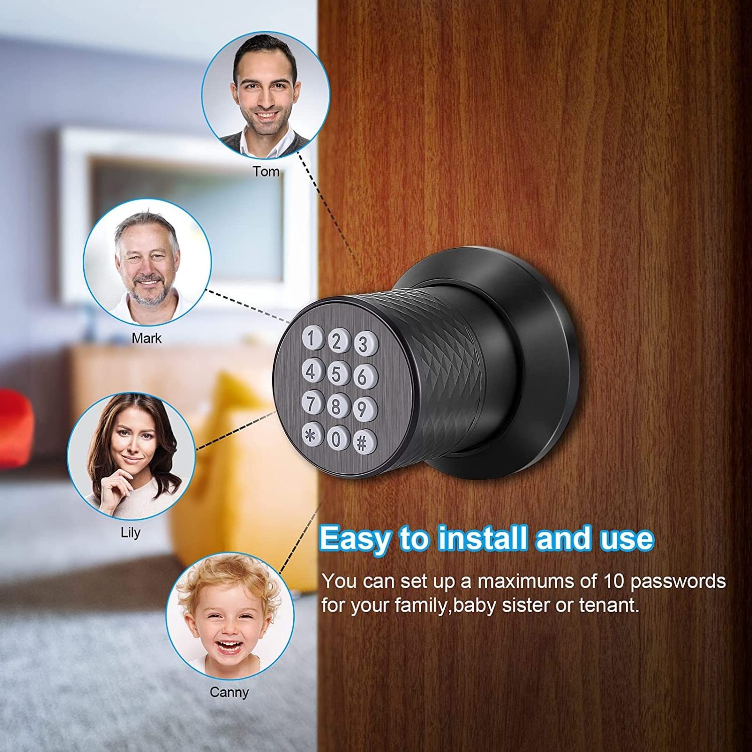 A.m.a.z.on. Hot Sales Keypad Door Knob Lock Keyless Entry Door Lock with Anti-Slip Knob Waterproof Electronic Black Door Knob