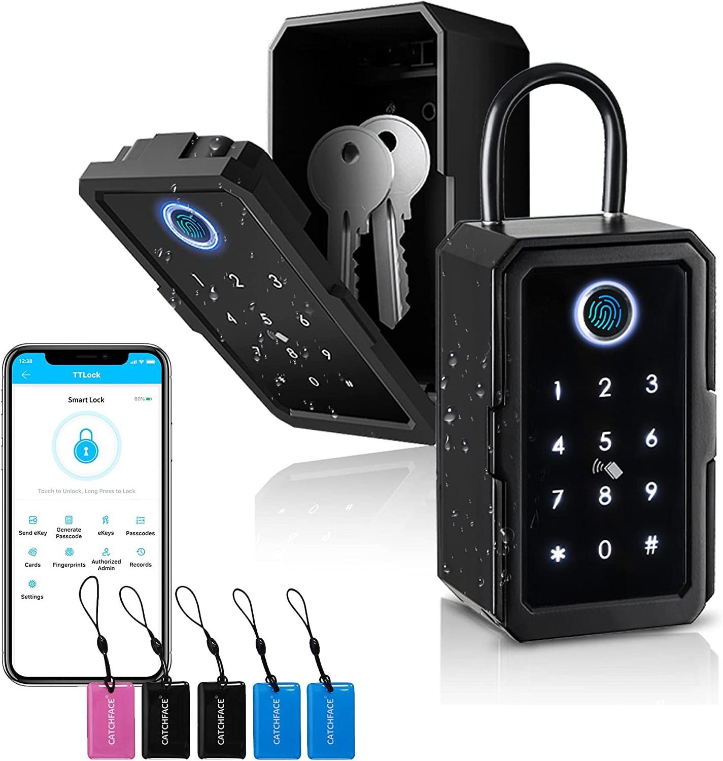 Key Lock Box,Fingerprint Lockbox Digital Key Lock Box Bluetooth Lock Box TTLock APP Share Ekey Waterproof Lockbox For Outdoor