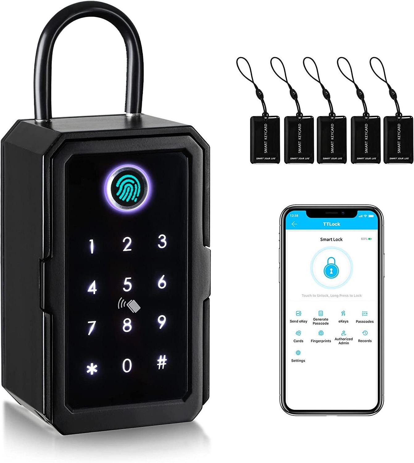 Key Lock Box,Fingerprint Lockbox Digital Key Lock Box Bluetooth Lock Box TTLock APP Share Ekey Waterproof Lockbox For Outdoor