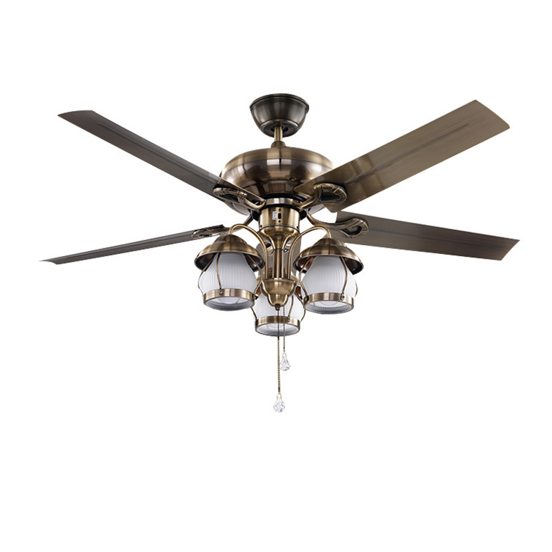 Classic E27 energy saving antique brass color plywood ceiling fan light with 3-speed control pull chain