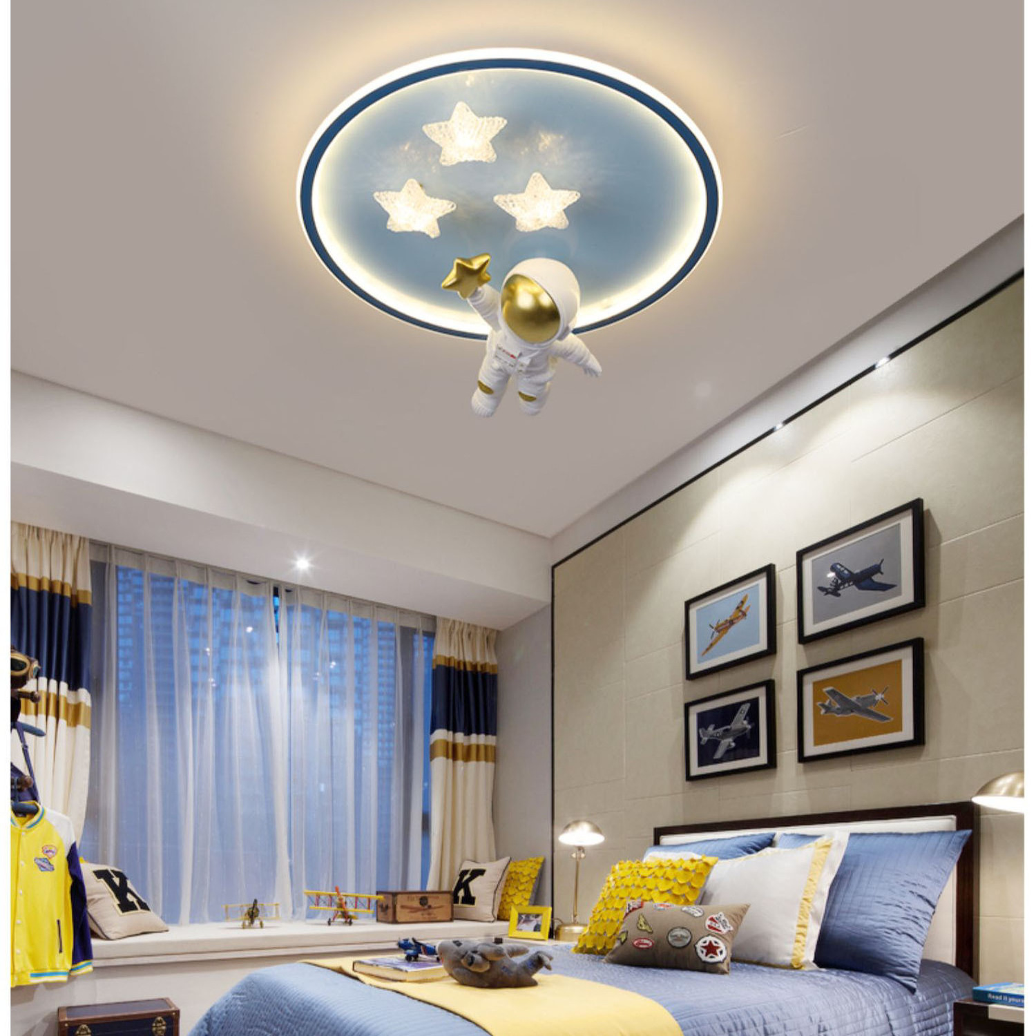 New Cartoon Style Space Astronaut Modern Ceiling Lamp Room Bedroom Nursery Led Lights For Children