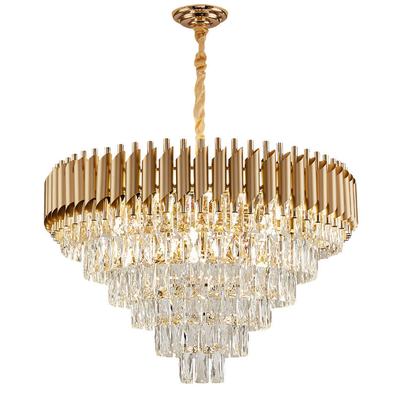 Round Indoor Luxury Ceiling Chandelier Black Gold LED Home Modern Crystal Chandeliers Pendant Lights