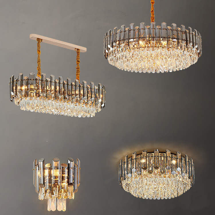 New Arrival Rustic Bedroom Dining Room Pendant Light Fixtures Lighting Ceiling Luxury Gold Led Modern K9 Crystal Chandeliers