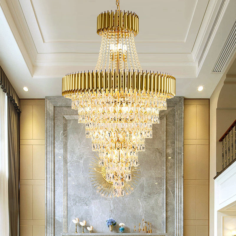 Interior Modern Luxury Design Gold Round High Quality Large Modern Chandeliers For High Ceiling Foyer Chandelier