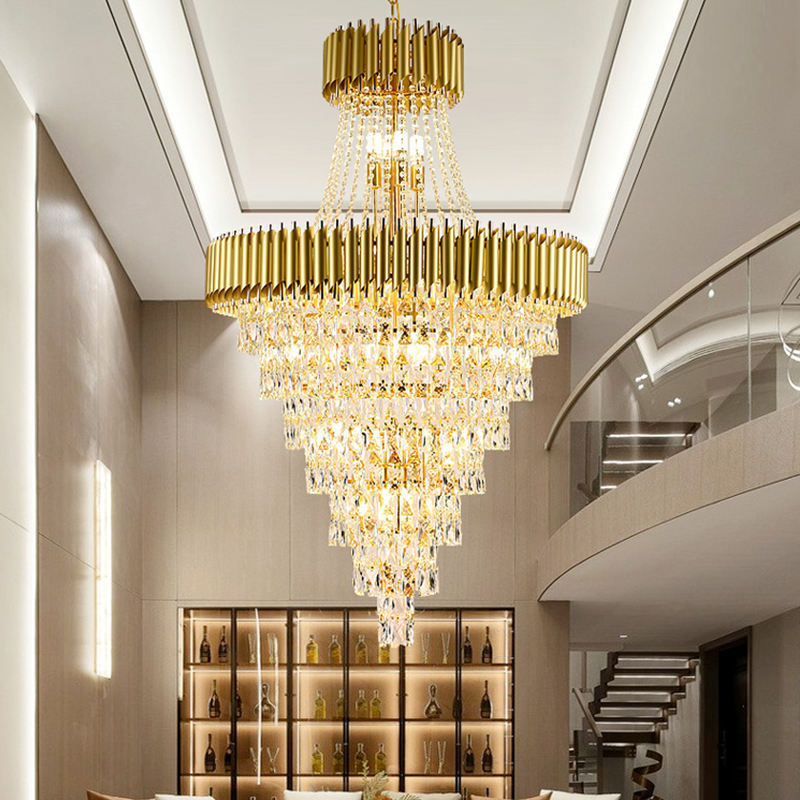 Interior Modern Luxury Design Gold Round High Quality Large Modern Chandeliers For High Ceiling Foyer Chandelier