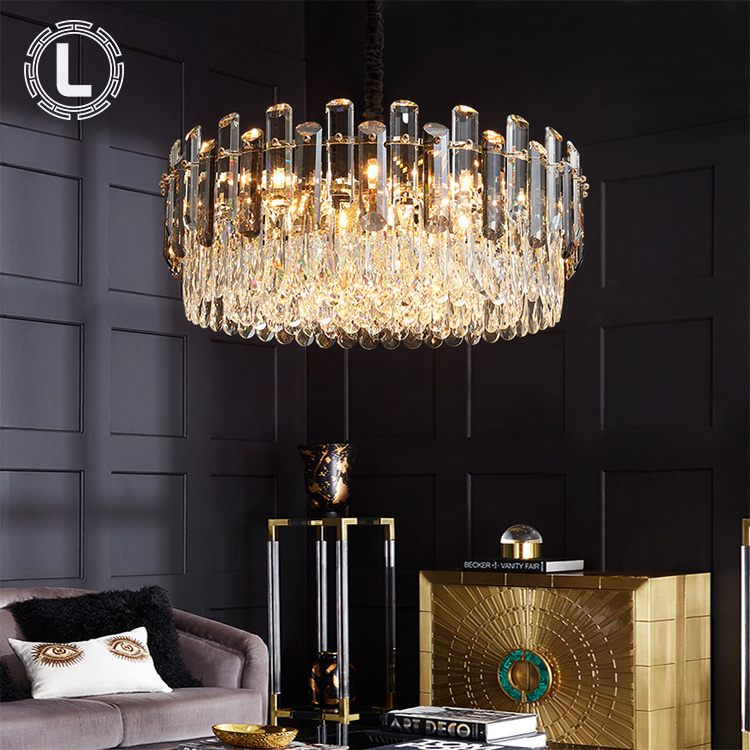 New Arrival Rustic Bedroom Dining Room Pendant Light Fixtures Lighting Ceiling Luxury Gold Led Modern K9 Crystal Chandeliers