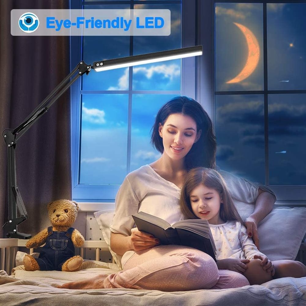 Swing Arm LED Desk Lamp Adjustable Eye-Caring Desk Light with Clamp 3 Color Modes,10 Brightness Levels Desk Lamp for Home,Office