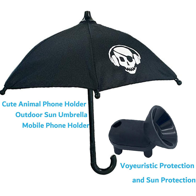 Creative upgrade desktop animal pig cell phone holder with umbrella for outside sun shade