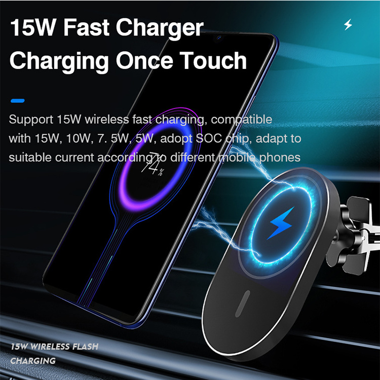 Automatic Adsorption 15W Fast Charging Magnetic Wireless Car Charger Mount and Phone Holder