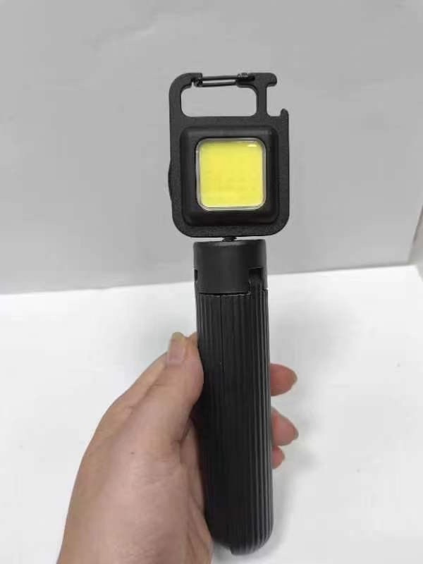 Rechargeable Small Keychain Emergency Light Super Bright Light Mini Cob Flashlight with Tripod