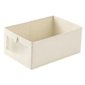 Cotton Linen Visible Window Storage Box Wholesale Wardrobe Storage Box Fabric Finishing Cotton Linen Storage Box