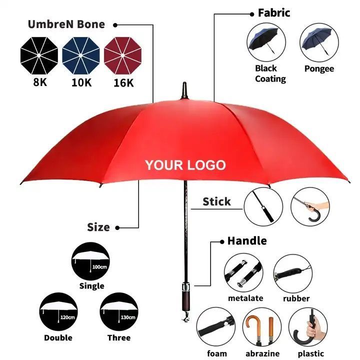 Promotional Cheap Wholesale Custom Coloured Automatic Straight Branded WindProof Golf Umbrellas With Logo Printing