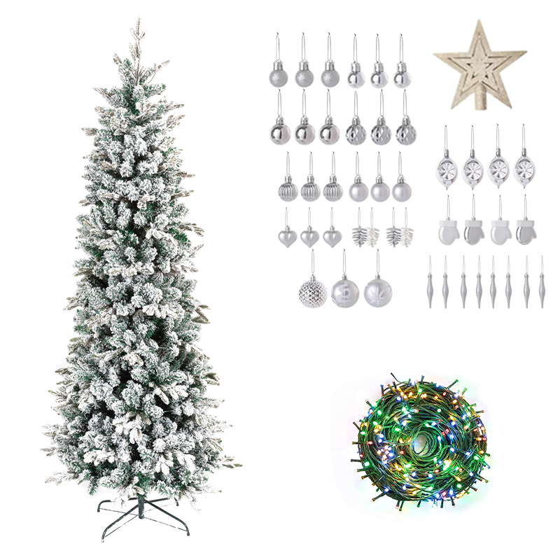 Decorated 5ft 6ft 10ft Pe Pvc Artificial Snow Christmas Tree Mixed Premium Flocked Christmas Tree For Holiday with Light