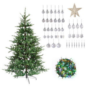 Premium Unlit 7 Feet Artificial Hinged Fat Pine Christmas Tree with Metal Stand for Home Party Office Decorations