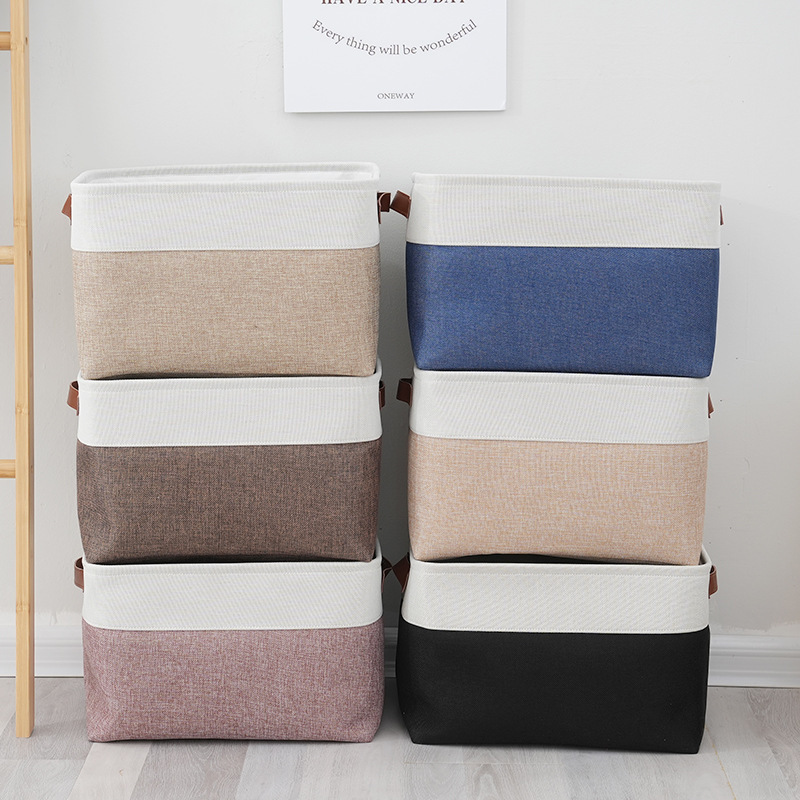 Bathroom Collapsible Narrow Storage Bins for Closet Shelf Leather Handles Toilet Paper Baskets for Storage