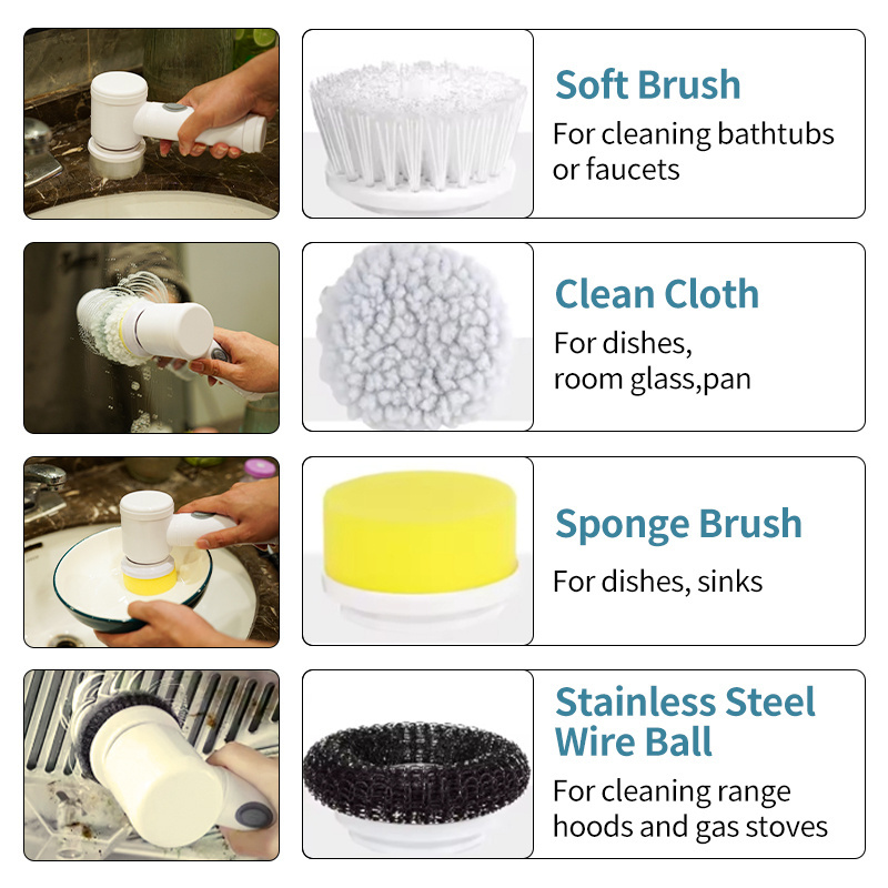 Kitchen Automatic Dish Washing Brush Handheld Electric Plate Scrubber Dish Oil Cleaning Brush With recharger