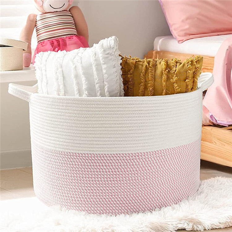 Wholesale Fashion Foldable Cotton Rope Laundry Basket Shelf Toy Closet Storage Bins with Handles