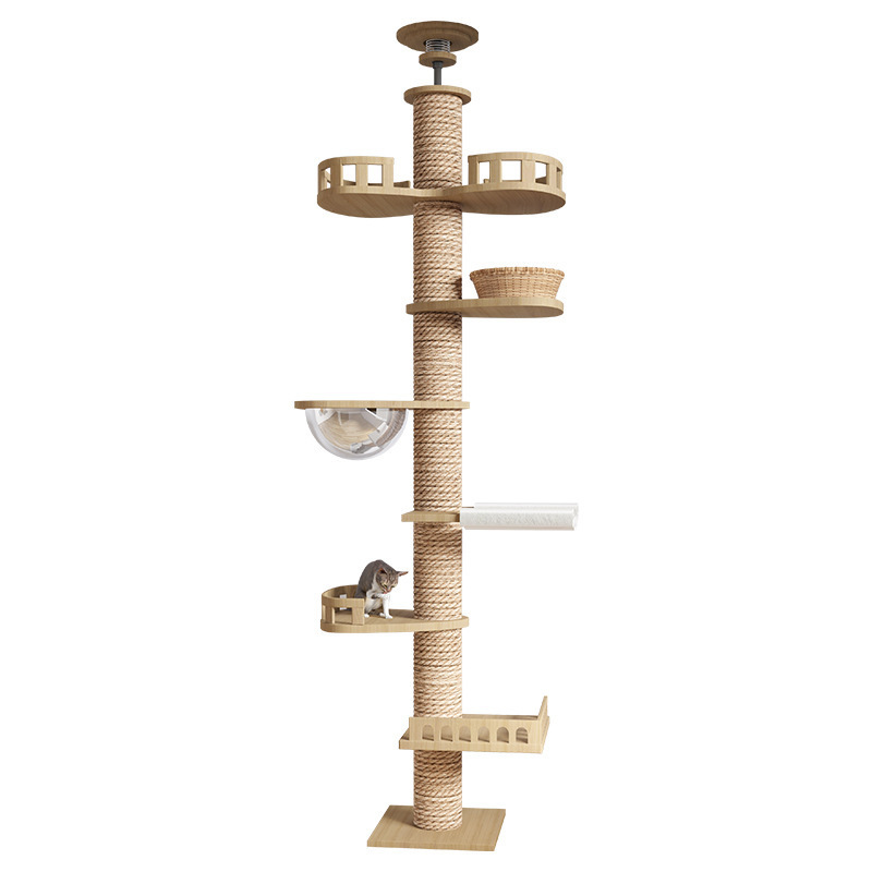 Cat Tower Pillar Tree With Hammock Toy Bed Cat Ceiling Tree Tower Multi-Layer Cat Climbing Frame Tree