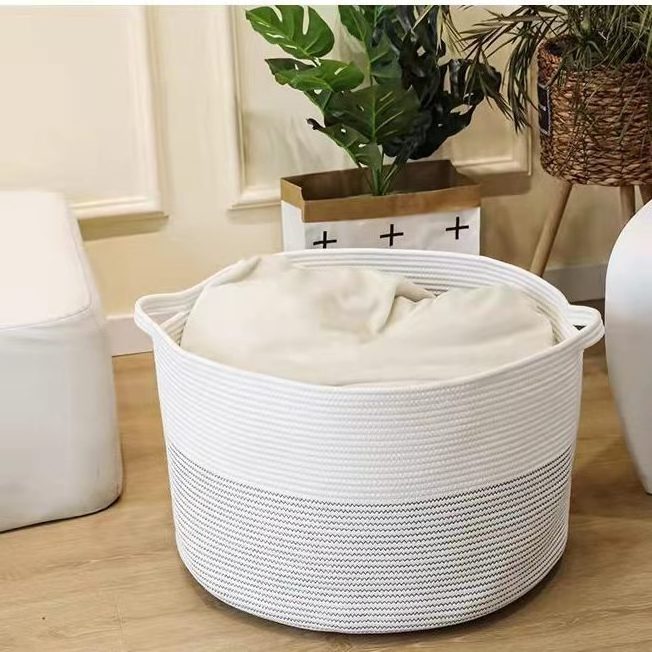 Wholesale Fashion Foldable Cotton Rope Laundry Basket Shelf Toy Closet Storage Bins with Handles