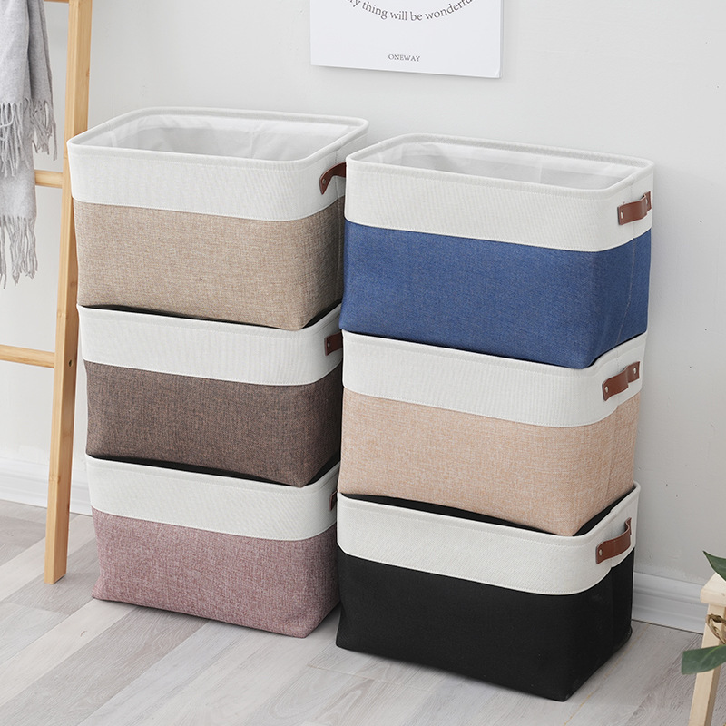 Bathroom Collapsible Narrow Storage Bins for Closet Shelf Leather Handles Toilet Paper Baskets for Storage