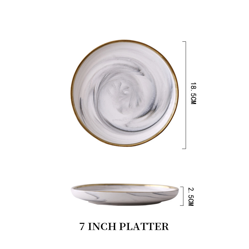 Phnom Penh Marble Grain Porcelain Plate Set Porcelain Ceramic Spoon Bowl Dinner Set With Gift Box