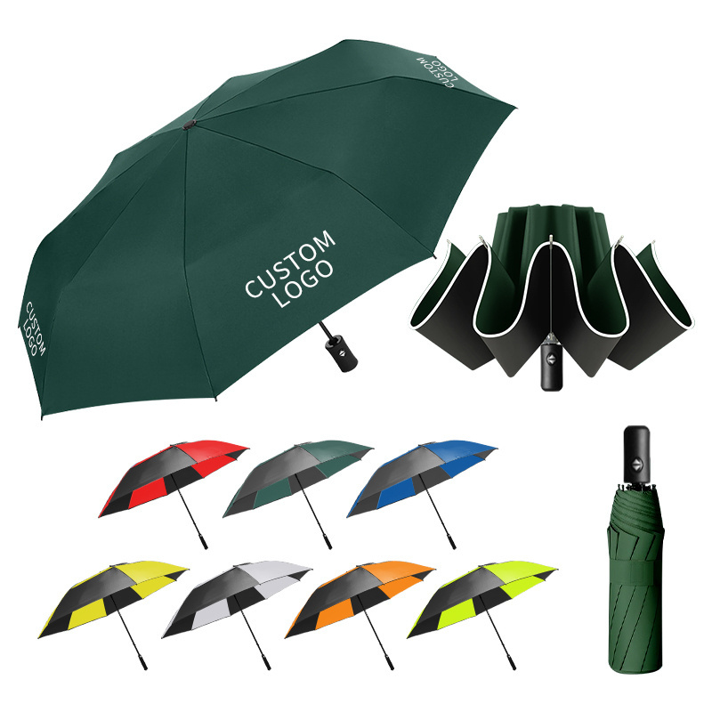 Wholesale Parasol Rain Uv Automatic Custom Logo Prints Golf Umbrellas Folding Umbrella With Flashlight