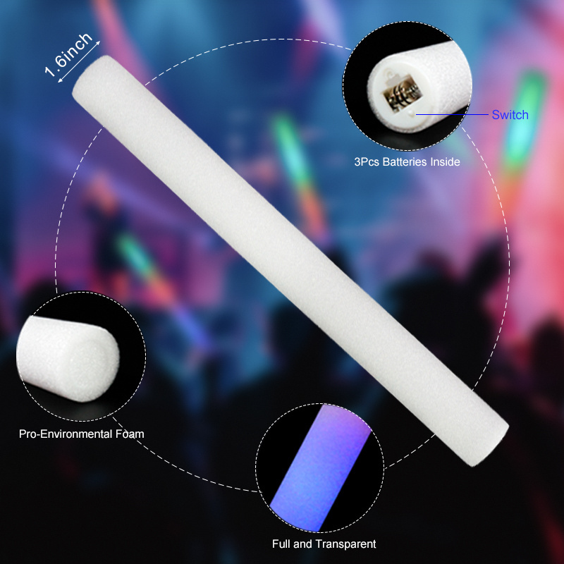 Cheap Promotional Products Glow In Dark Flashing Rave Led Light Up Rgb 3 Modes Led Foam Stick For Concert