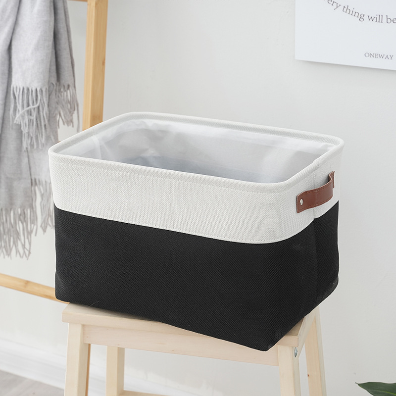 Bathroom Collapsible Narrow Storage Bins for Closet Shelf Leather Handles Toilet Paper Baskets for Storage