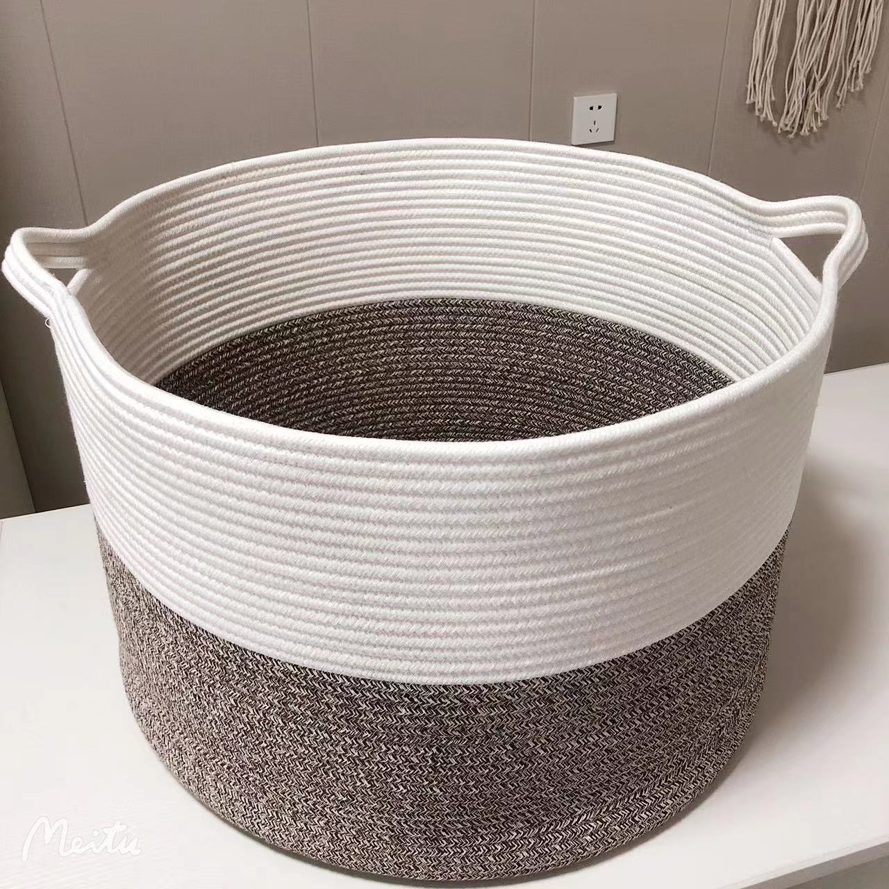 Wholesale Fashion Foldable Cotton Rope Laundry Basket Shelf Toy Closet Storage Bins with Handles