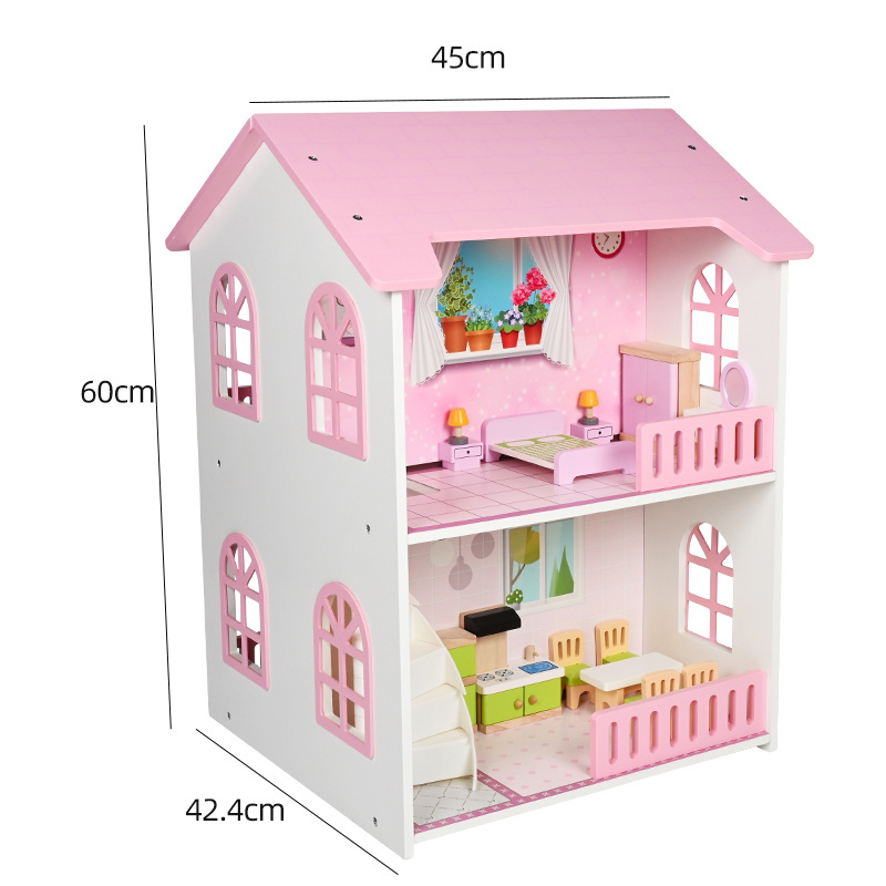 DIY Kids Dream house Wood Dollhouse Girl Toys Houses with Furniture