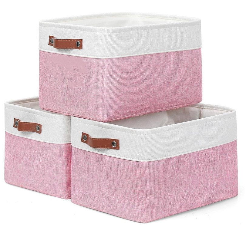 Hot sale home use fabric Closet Organizer Decorative Cube Storage Bins Foldable Storage Bin with PU handles for home