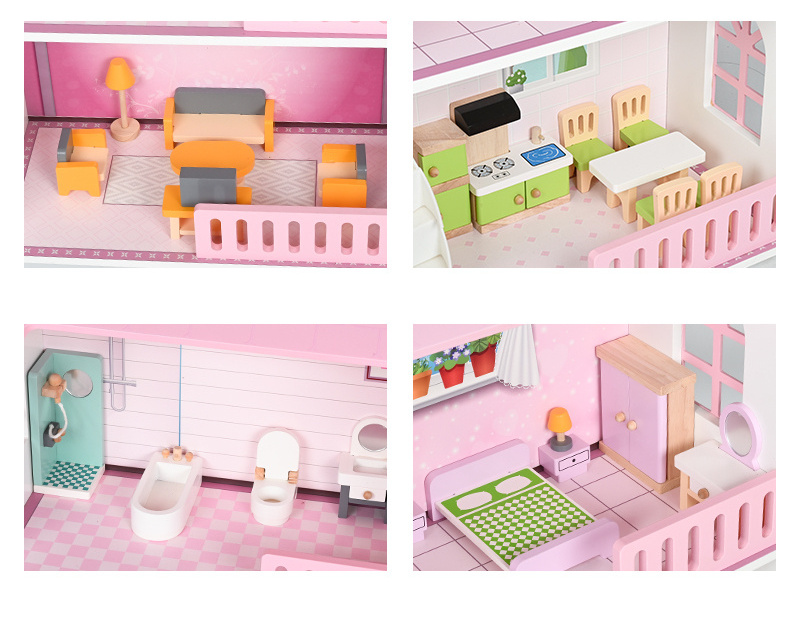 DIY Kids Dream house Wood Dollhouse Girl Toys Houses with Furniture