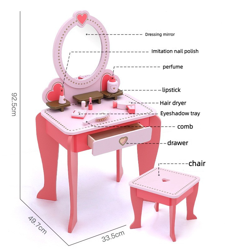 Pretend Play House Toy Pretend Play Make Up Game Simulation Wooden Dressing Table Toy