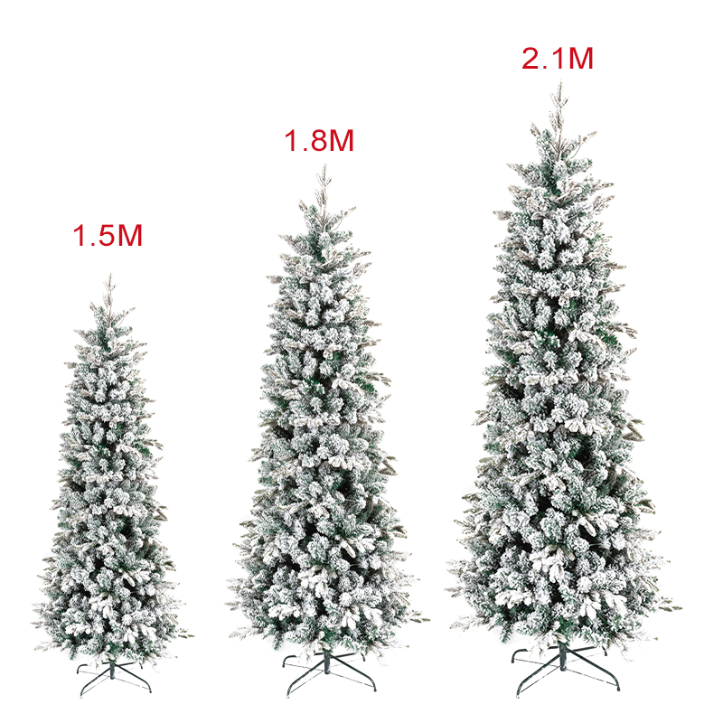 Hot Seller Artificial Winter Themed Snow Flocking PVC Plastic Slim Pencil Christmas Tree For Holiday