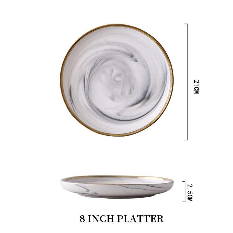 Phnom Penh Marble Grain Porcelain Plate Set Porcelain Ceramic Spoon Bowl Dinner Set With Gift Box