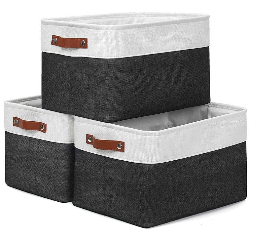 Hot sale home use fabric Closet Organizer Decorative Cube Storage Bins Foldable Storage Bin with PU handles for home