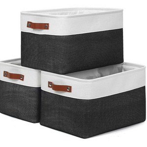 Hot sale home use fabric Closet Organizer Decorative Cube Storage Bins Foldable Storage Bin with PU handles for home