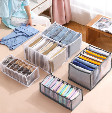 Washable foldable household socks Clothing Storage box jeans 6 grids Oxford wardrobe clothes folding Organizer for closet