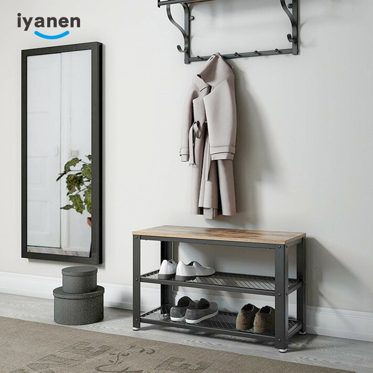 Entryway Bathroom Living Room Industrial 3 tier Shoe Storage Mesh Shelves Organizer metal shoe cabinet bench Steel shoe rack