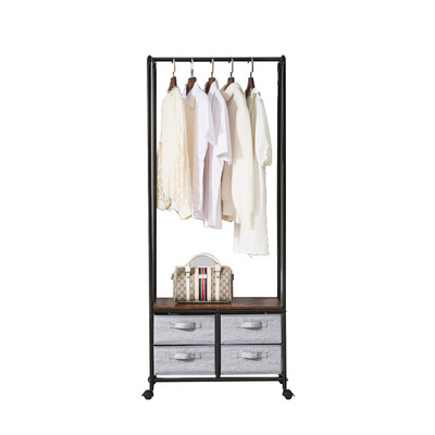 Hot-selling Floor Hanger Shoe Coat Hat Garment Drawer Clothing Rolling Hanging Stand Clothes Metal Coat Storage Rack