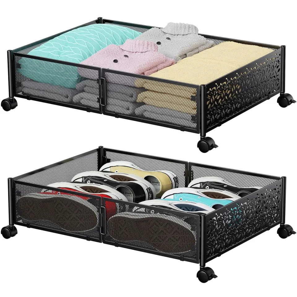 Under the Bed Storage Containers with Wheels Shoe Storage Organizer Drawer Tool-free Assembly Metal Underbed Storage