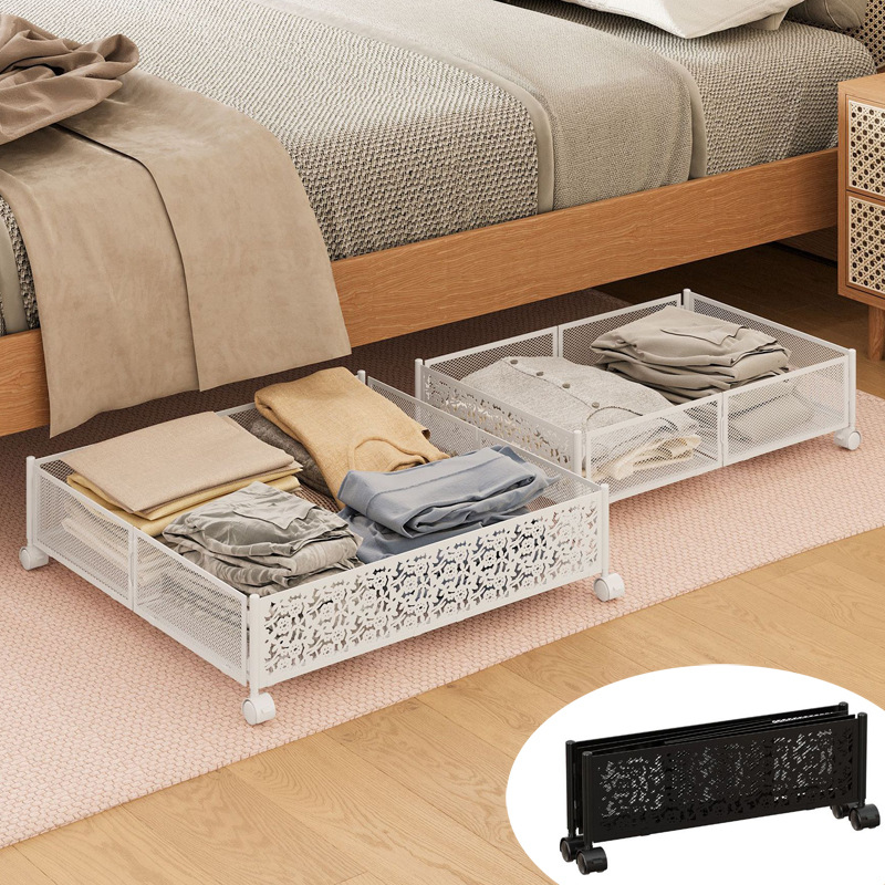 Under the Bed Storage Containers with Wheels Shoe Storage Organizer Drawer Tool-free Assembly Metal Underbed Storage