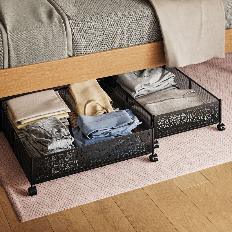 Under the Bed Storage Containers with Wheels Shoe Storage Organizer Drawer Tool-free Assembly Metal Underbed Storage