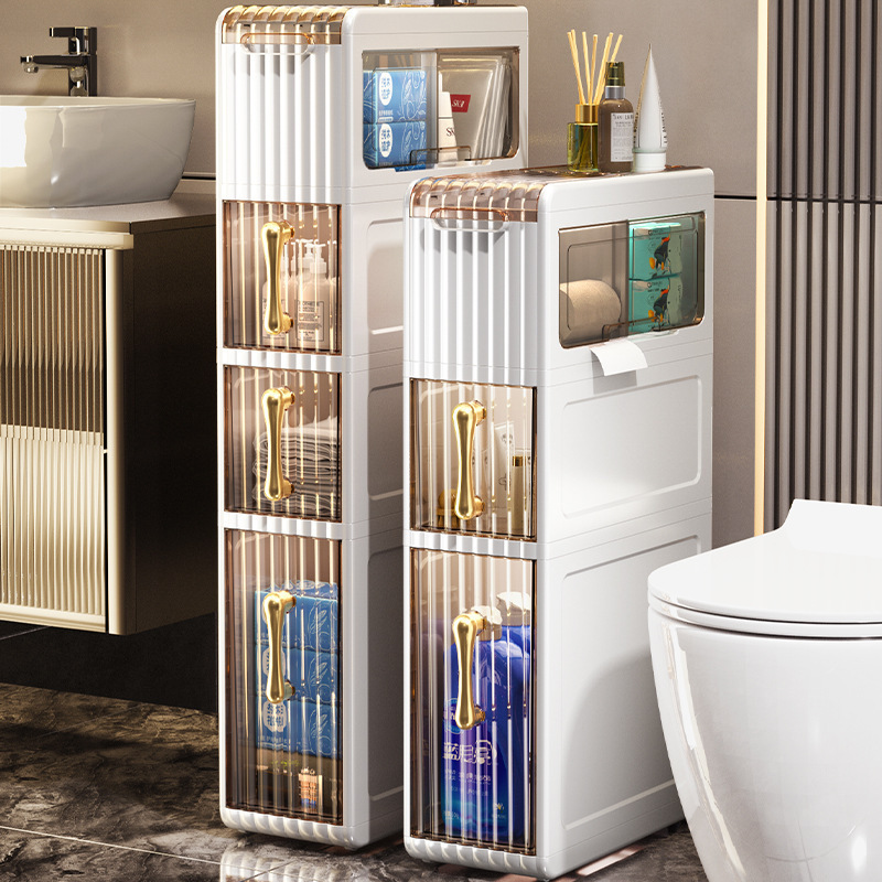 Storage cabinet Bathroom floor-to-ceiling narrow slit acrylic storage cabinet Bathroom toilet narrow slit removable cabinet