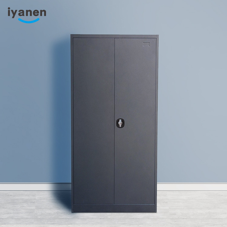 IYANEN European design livingroom black 2 swing door standing foot clothes storage metal wardrobe steel armoire with mirror