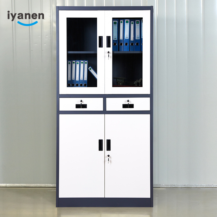 IYANEN grey white disassemble office file storage 3 point lock 2 swing door steel filing cabinet metal