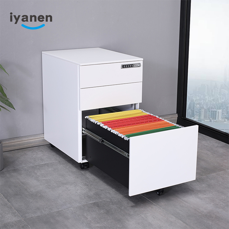 Luoyang IYANEN lockable black safe digital lock 3 drawer mobile pedestal metal filing draw cabinet