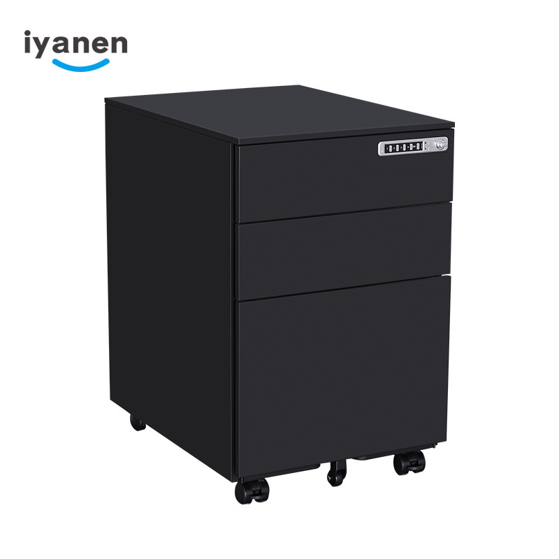 Luoyang IYANEN lockable black safe digital lock 3 drawer mobile pedestal metal filing draw cabinet