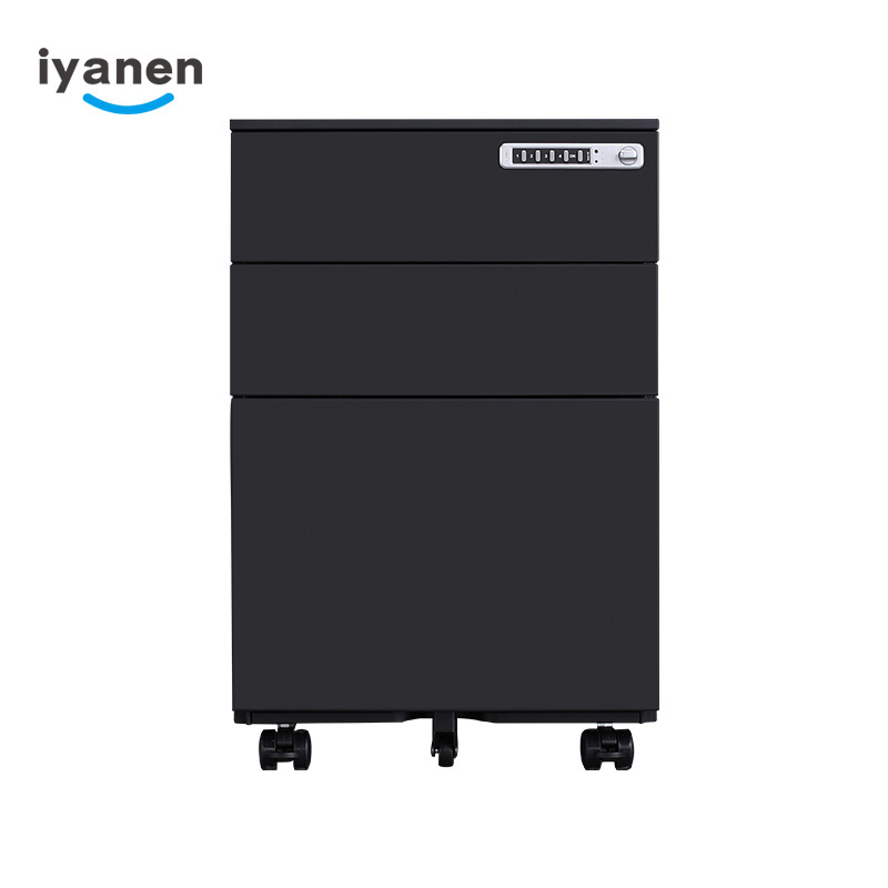 Luoyang IYANEN lockable black safe digital lock 3 drawer mobile pedestal metal filing draw cabinet